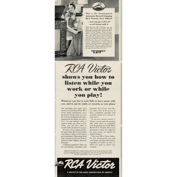 1939 RCA Victor Radio,Record Players Vintage Print Ad (L10) - Picture 2 of 4